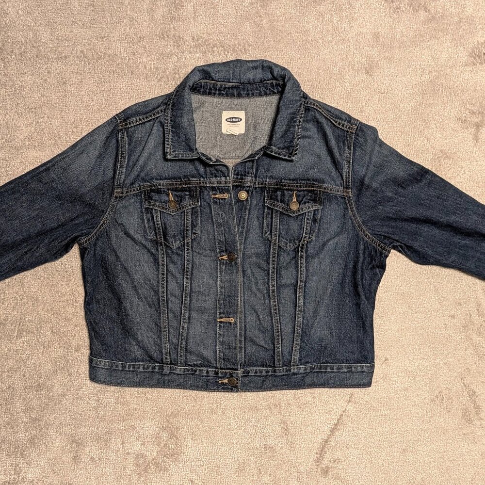 Old Navy Classic Blue Denim Cropped Jean Jacket | Button Front | Size XL